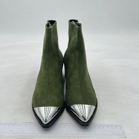 FSJ Women Comfy Western Flat Ankle Boots Low Heel Pointed Toe Side Zipper Bootie - Picture 2 of 7